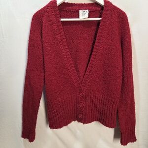 Vintage Deep Red 3 Button Knit Cardigan Size M Classic Bold Sweater